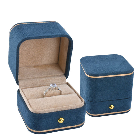 ring box - Blue Suede Ring Box V15R-B BK open view