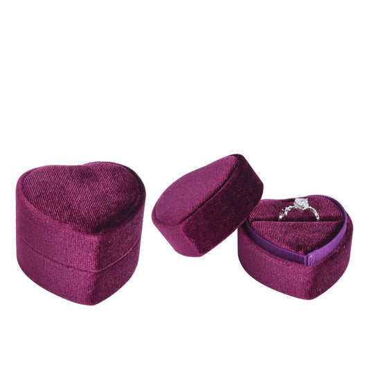 ring box - Burgundy Heart-Shaped Velvet Ring Box V10-R1 SPI open view