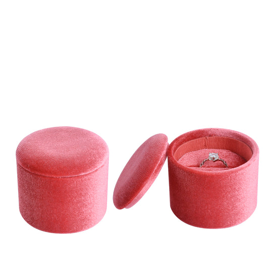 ring box - Coral Recessed Round Velvet Ring Box V11-R1 R open view
