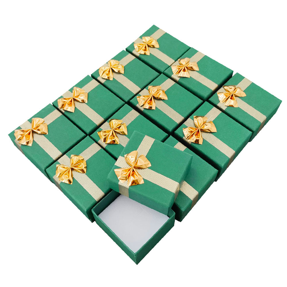 ring box - 24-Piece Green Ribbon Paper Ring Gift Boxes B0922-G side view