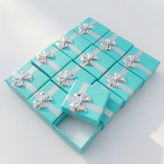 ring box - 24-Piece Lake Blue Ribbon Paper Ring Gift Boxes B0922-LAB open view