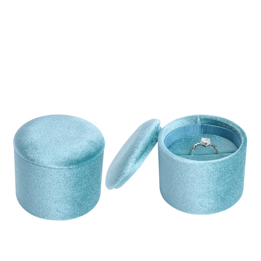 ring box - Light Blue Recessed Round Velvet Ring Box V11-R1 PEC open view