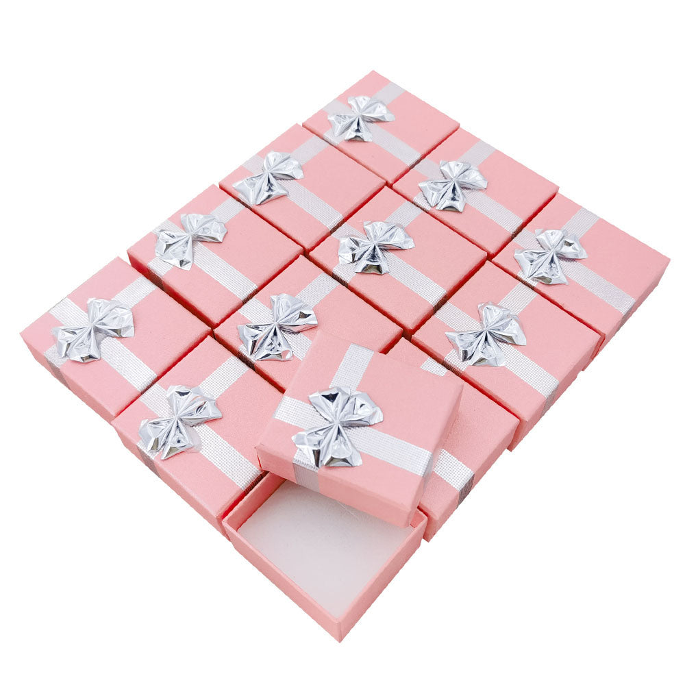 ring box - 24-Piece Pink Ribbon Paper Ring Gift Boxes B0922-P side view