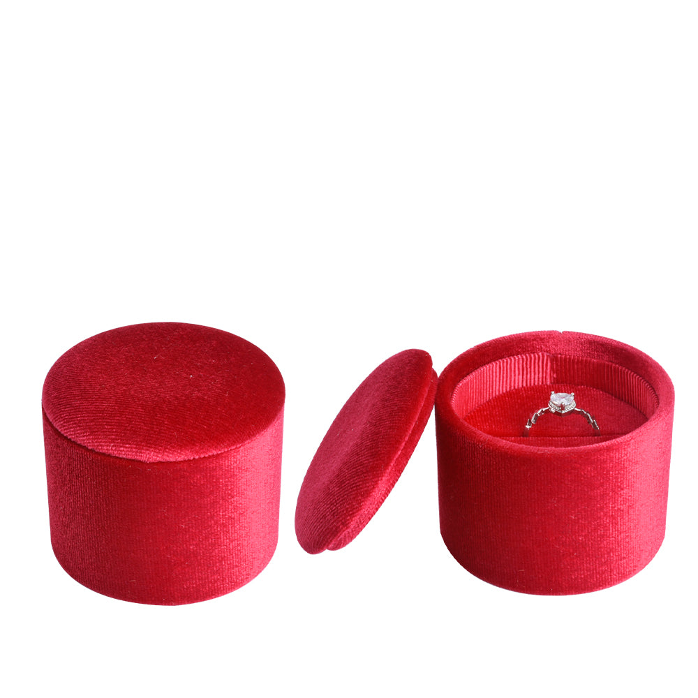 ring box - Red Recessed Round Velvet Ring Box V11-R1 DR open view