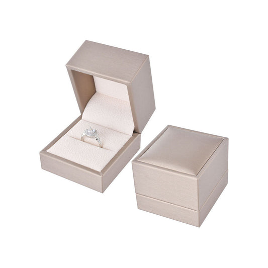 ring box - 12pcs Champagne PU Wooden Ring Boxes Display P06R1-C BE open view