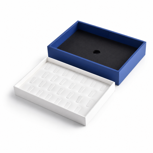 ring display - 26 Blue White Ring Display Tray T046R26-W open view