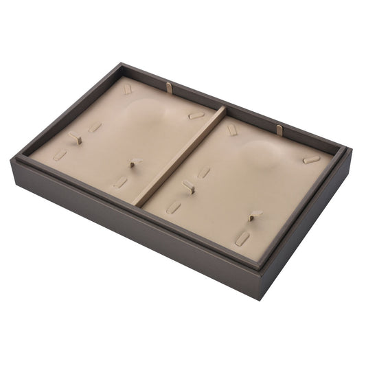 ring display and necklace display - 28 Gray PU Display Necklace Tray Ring T002-N PU-G open view