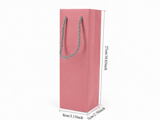 Dimensions for pink tall narrow paper tote gift bag: 3.25 × 2.75 × 10.75 in