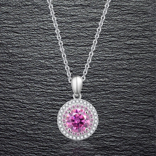 sterling silver jewelry - 925 Silver Pink Necklace Pendant SLM0014N-Pink-40-45cm AJ open view