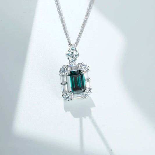 sterling silver jewelry - 925 Green Silver Pendant Necklace SLM0027N-Green-18inches open view