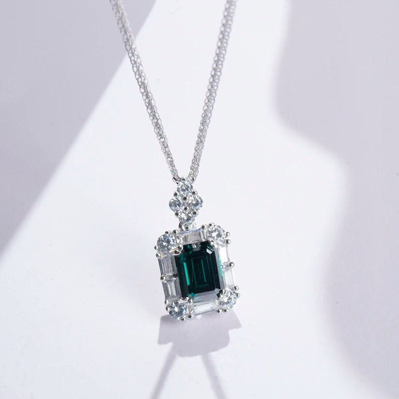 sterling silver jewelry - 925 Green Silver Pendant Necklace SLM0027N-Green-18inches side view