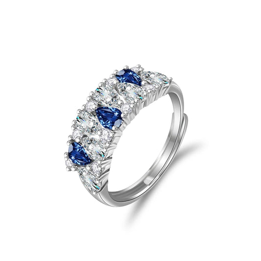 sterling silver jewelry - Silver Blue Ring SLM0024R-Blue-AJ open view