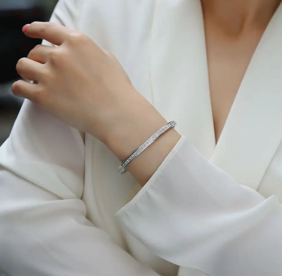 sterling silver jewelry - Silver White Bracelet SLM0009B-White product view 06