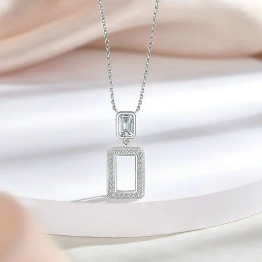 sterling silver jewelry - 925 Silver Pendant Necklaces SLZ0022N-square pendant open view