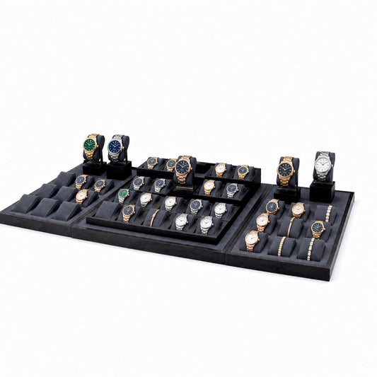 watch display - Custom Black Modular Watch Tray and Stand Set CWD010 open view