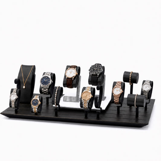 watch display - Custom Black Oval Watch Stand Collection CWD025 open view