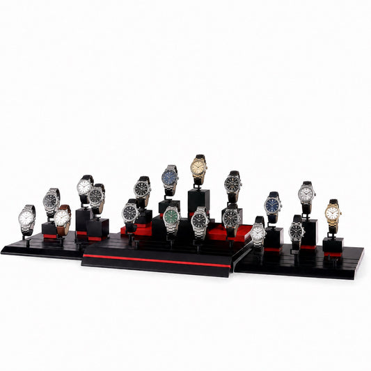 watch display - Custom Black Red Watch Holder Rack CWD012 open view