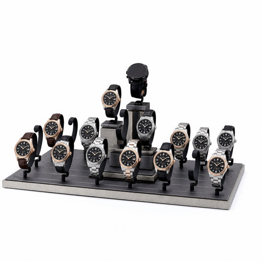 watch display - Custom Black Watch Holder Pedestal Display Set CWD006 open view