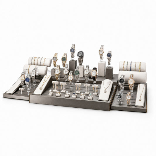 watch display - Custom Ivory Gray Watch Display Counter Set CWD019 open view