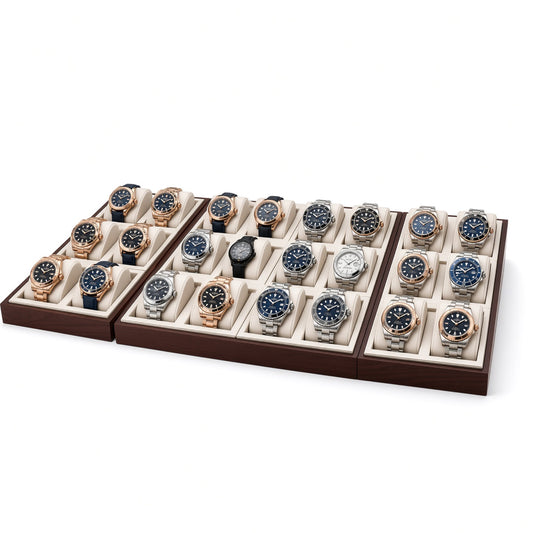 watch display - Custom Ivory Wood Grid Watch Display Tray CWD009 open view