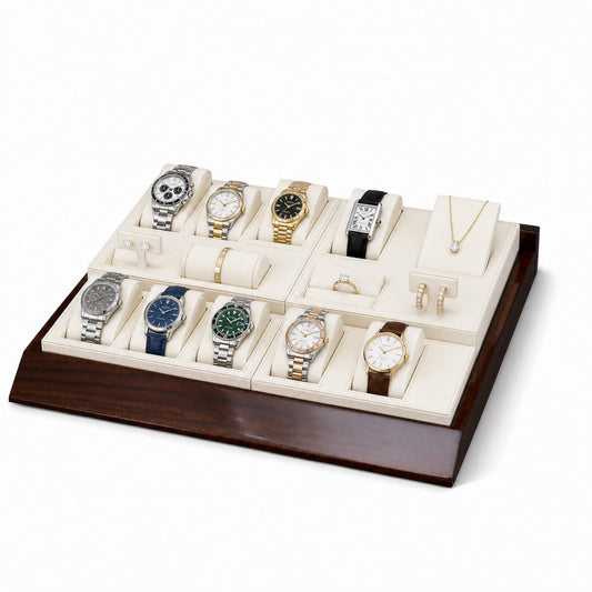 watch display - Custom Ivory Wood Watch Pillow Display Tray CWD027 open view