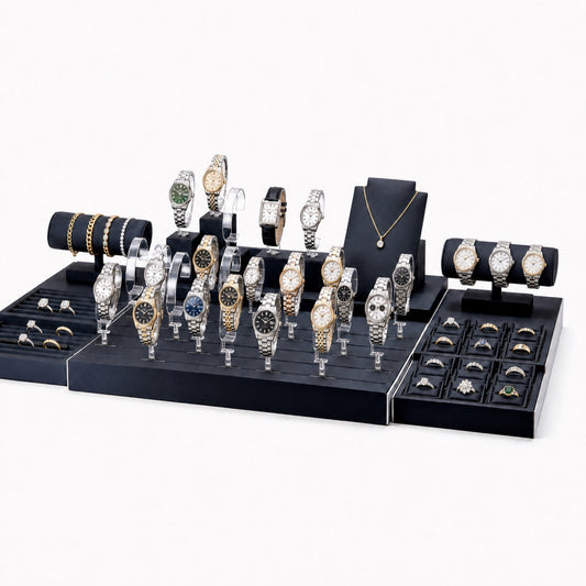 watch display - Custom Navy Clear Watch Showcase Display Set CWD020 open view