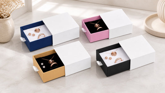 B2533 mini drawer jewelry boxes in blue, pink, gold and black color options