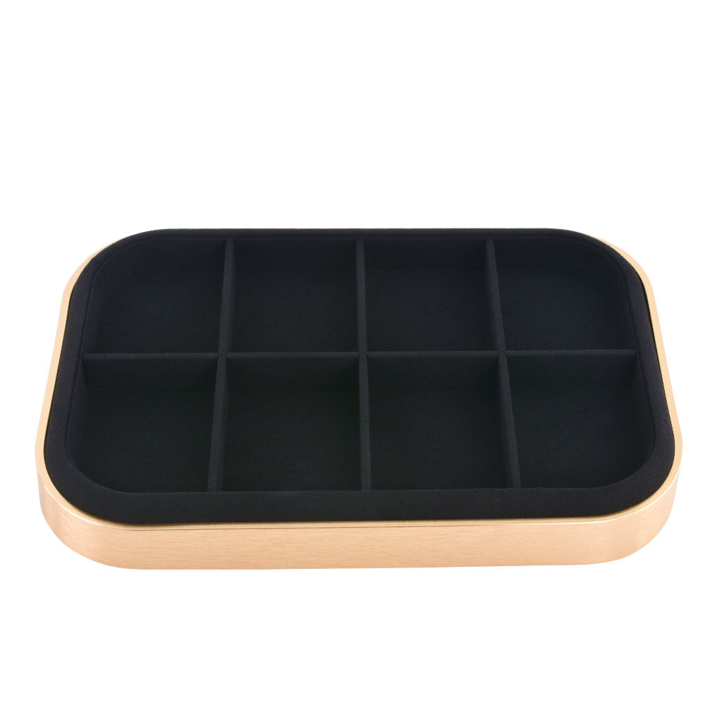 Gold Metal Frame Black Suede Interior Luxury Jewelry Display Tray