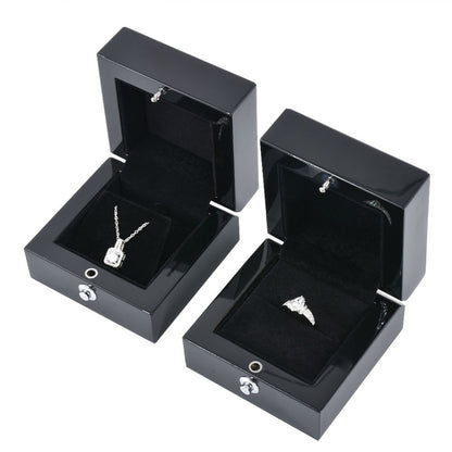 6 PCS Glossy Black LED Jewelry Box Luxury Ring Necklace Display Case