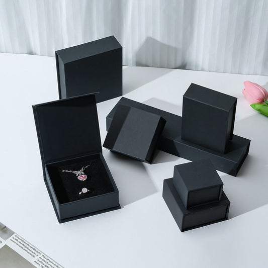 Custom black cardstock magnetic jewelry box presentation view
