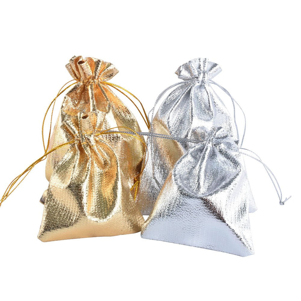 100PCS 7x9 9x12cm Jewelry Packaging Bags Gold Foil Cloth Drawstring Candy Bags Adjustable Gift Packaging Bags for Packaging, Organizing, Storage