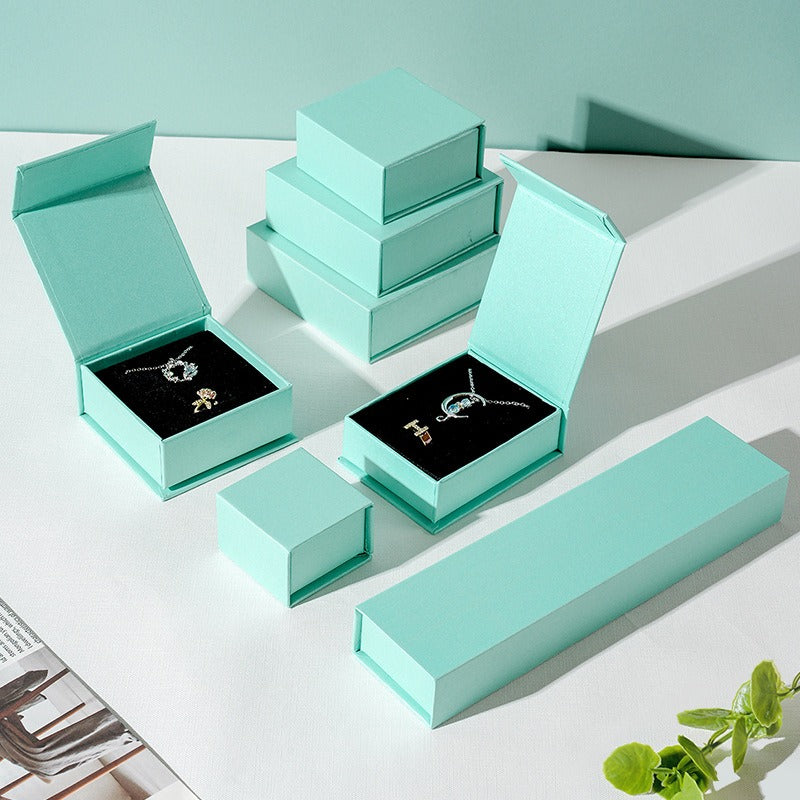 Powder blue custom jewelry packaging box detail view