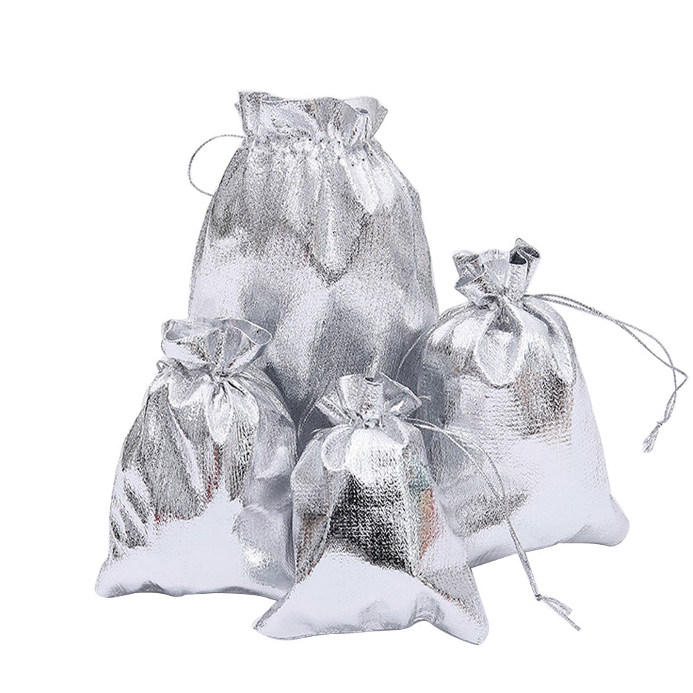 100PCS 7x9 9x12cm Jewelry Packaging Bags Gold Foil Cloth Drawstring Candy Bags Adjustable Gift Packaging Bags for Packaging, Organizing, Storage