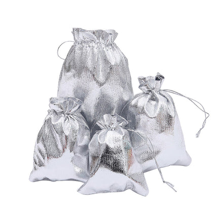 100PCS 7x9 9x12cm Jewelry Packaging Bags Gold Foil Cloth Drawstring Candy Bags Adjustable Gift Packaging Bags for Packaging, Organizing, Storage