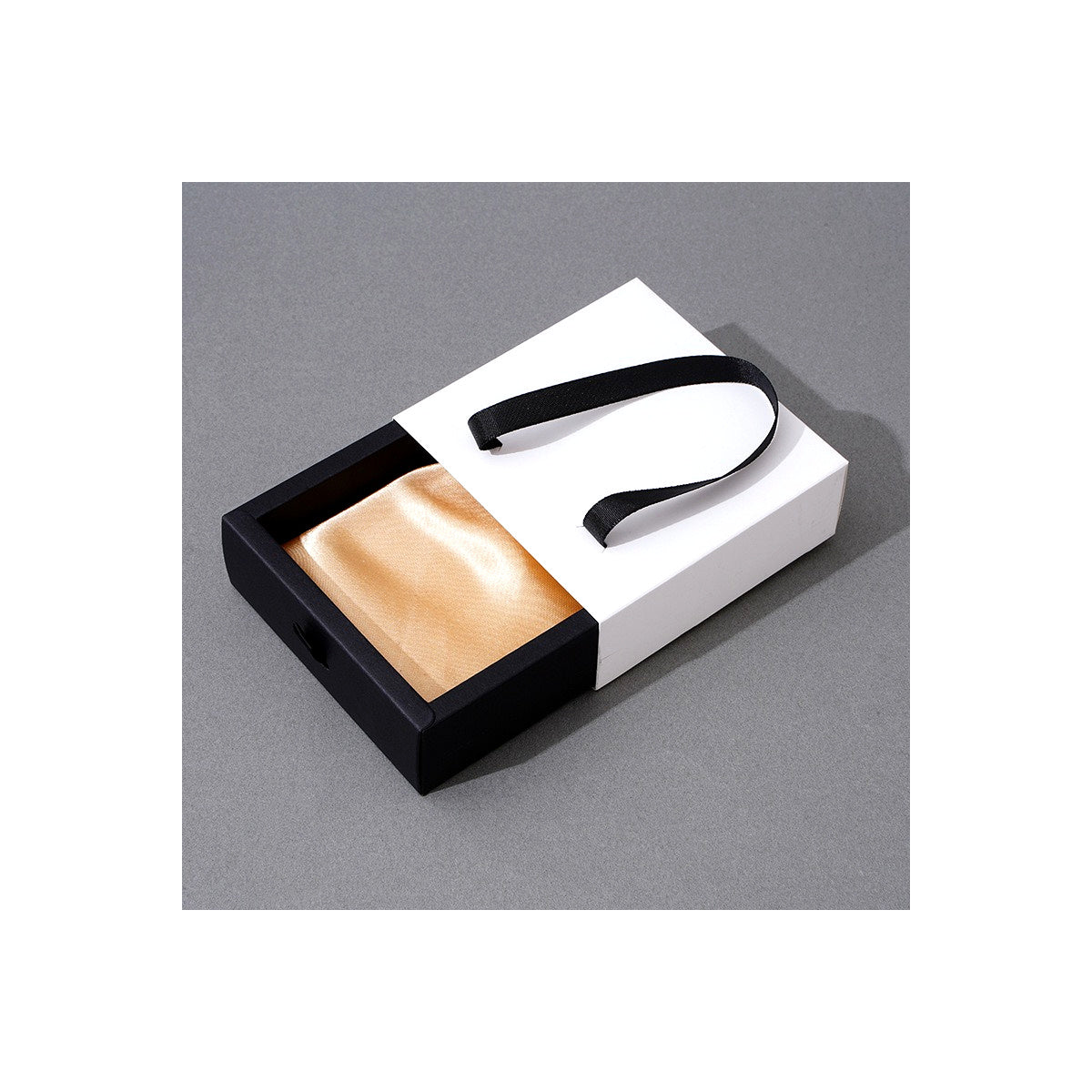 Foldable drawer jewelry box with satin insert and integrated handle