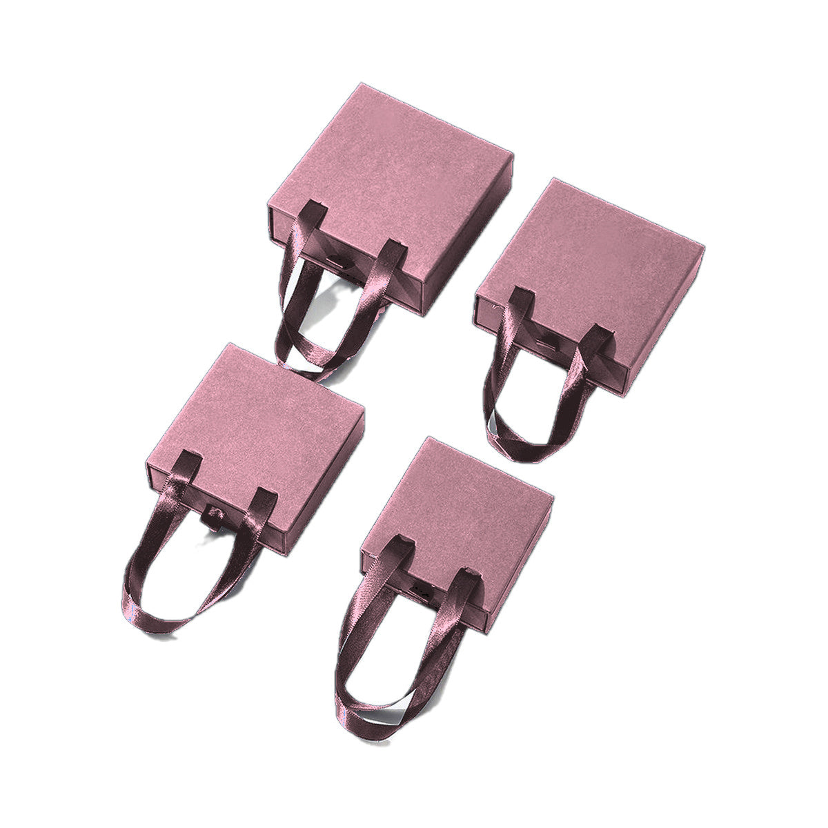 Pink handled drawer jewelry boxes in four verified sizes on pure white