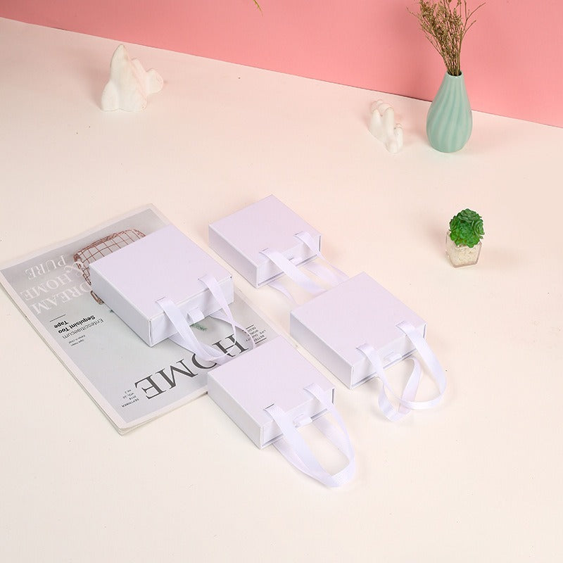 White handled drawer jewelry packaging boxes in four verified sizes