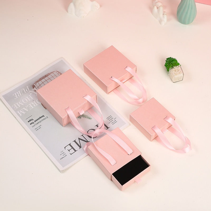 Pink handled drawer jewelry packaging boxes in four verified sizes