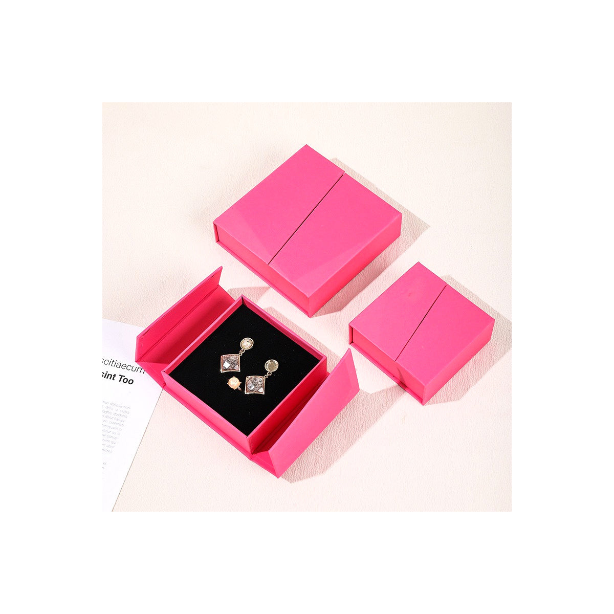 Hot Pink double-opening magnetic jewelry boxes in three verified sizes