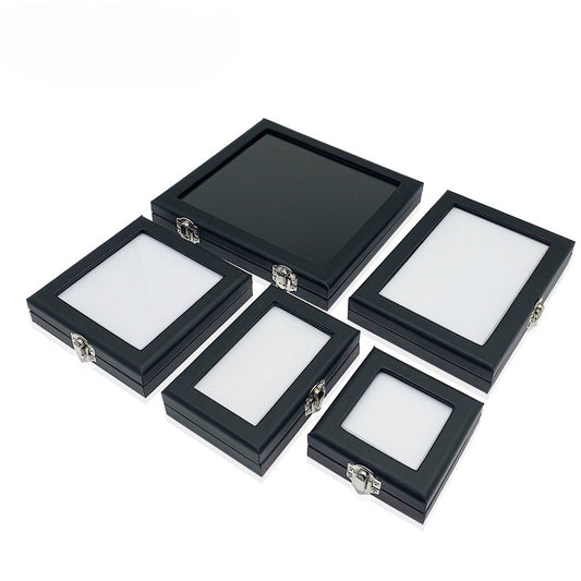 Black Leather Glass Gemstone Box with Lock