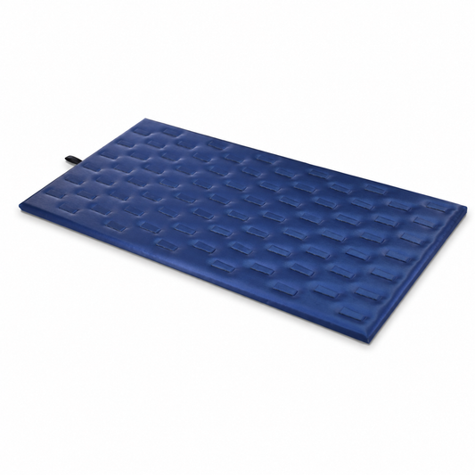 Angled blue ring organizer tray with individual display tabs and side pull loop