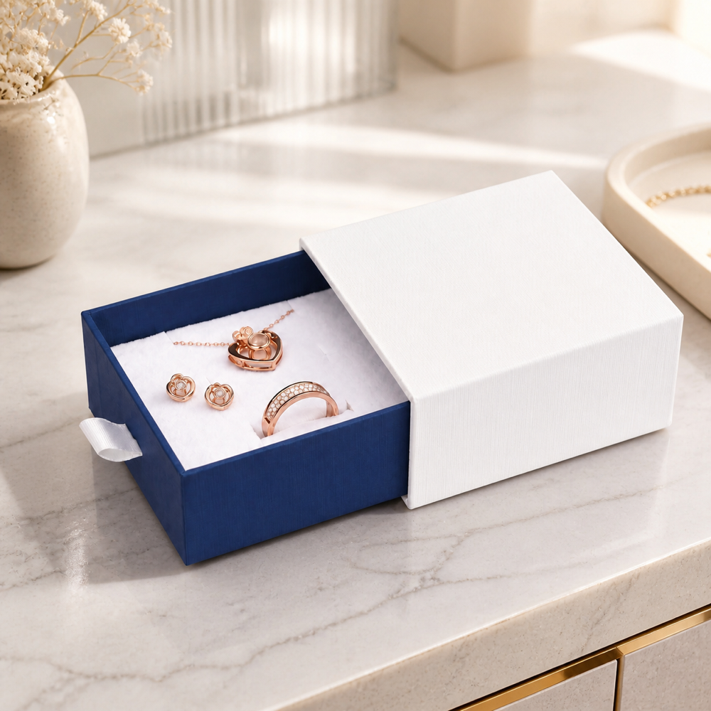 White & Blue Drawer Jewelry Boxes – 24 Pack