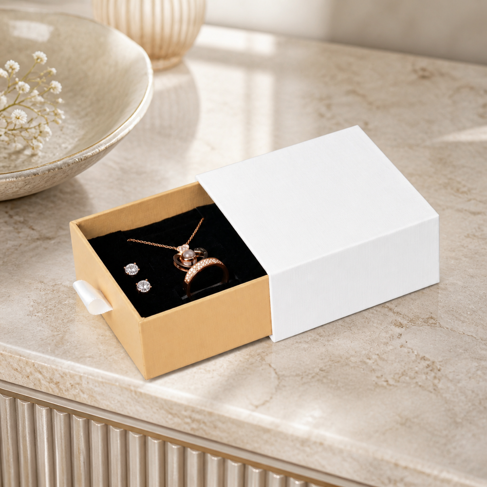 White & Gold Drawer Jewelry Boxes – 24 Pack