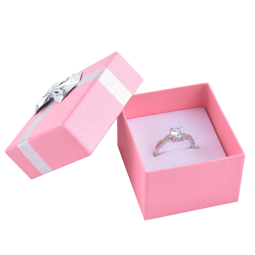 Pink Ring Box with Shiny Silver Bow Tie