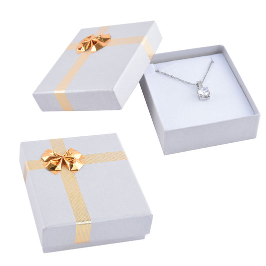 Silver Pendant Earring Boxes with Shiny Silver Bow Tie