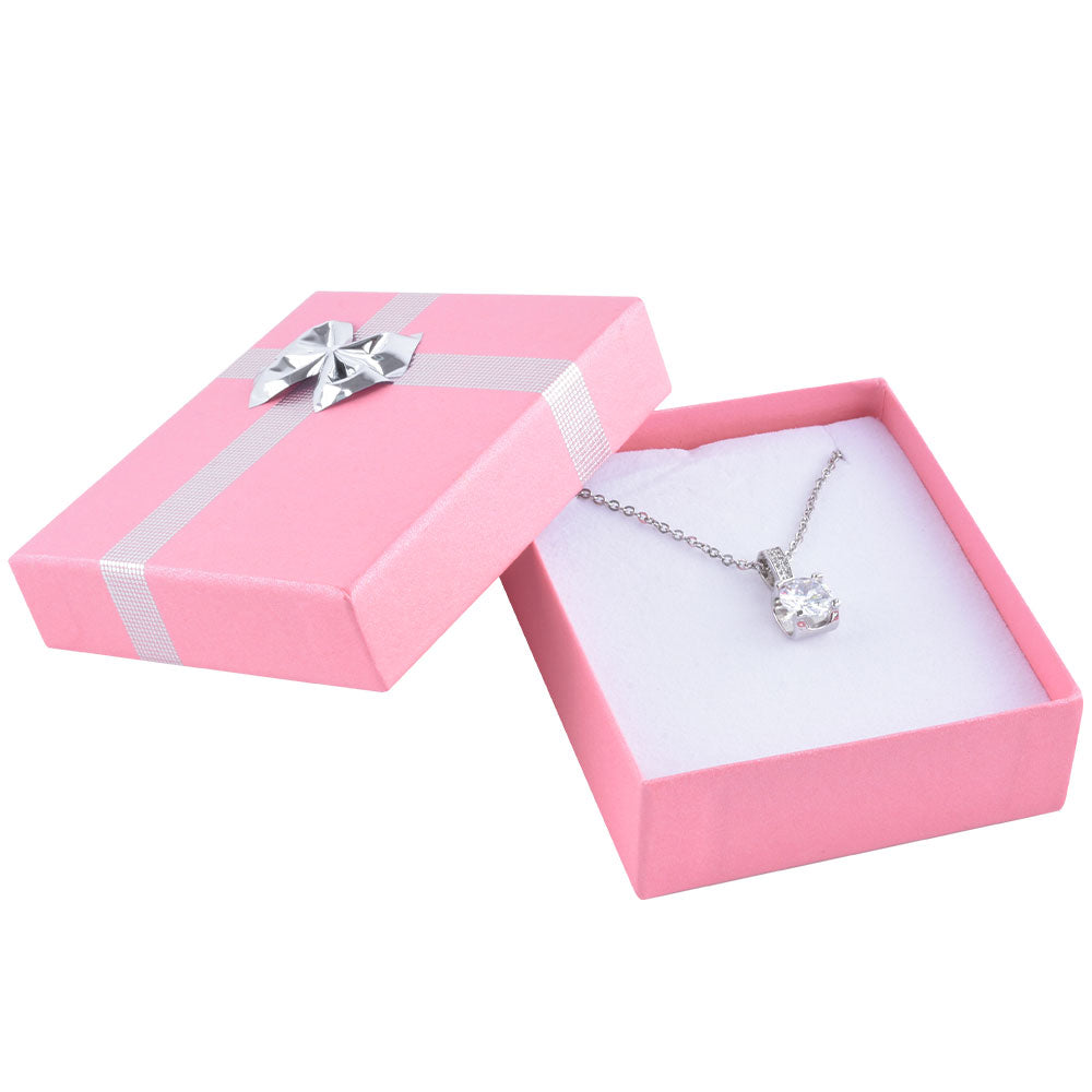 Pink Pendant Earring Boxes with Shiny Silver Bow Tie