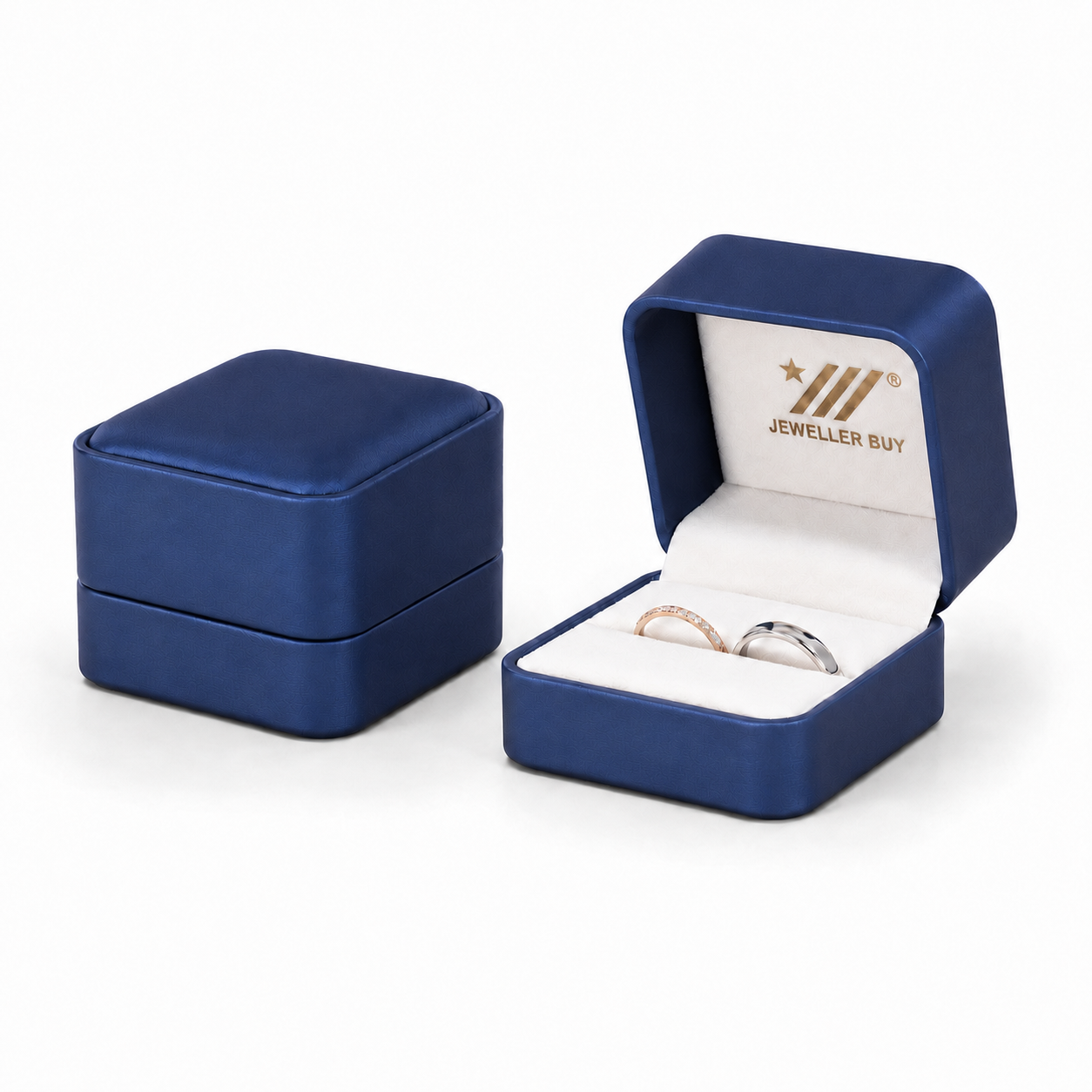 Blue PU Leather Couple Ring Box