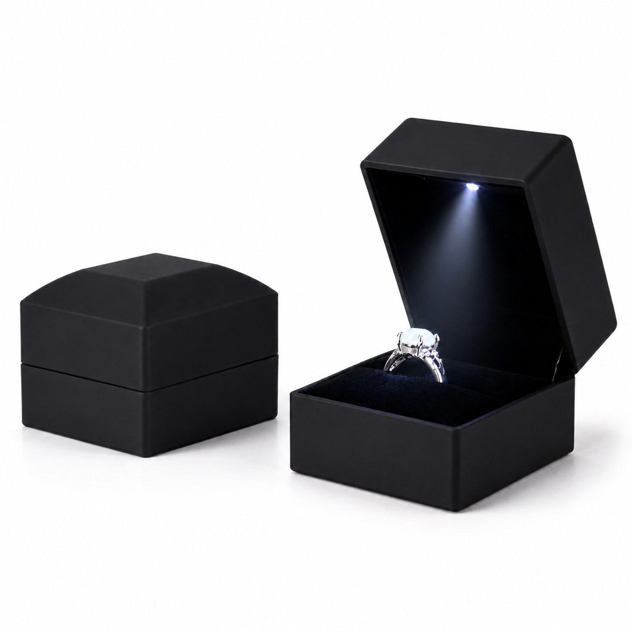 Black Single Ring Box with LED Light and Velvet Interior – Jeweller Buy