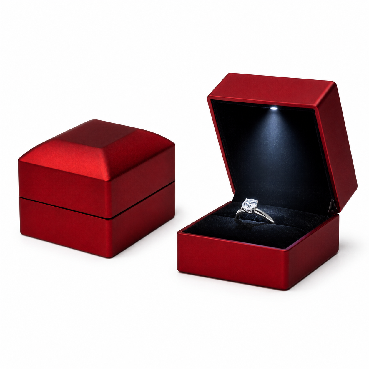 Red Proposal Ring Box with LED Light and Black Velvet Interior – Jeweller Buy