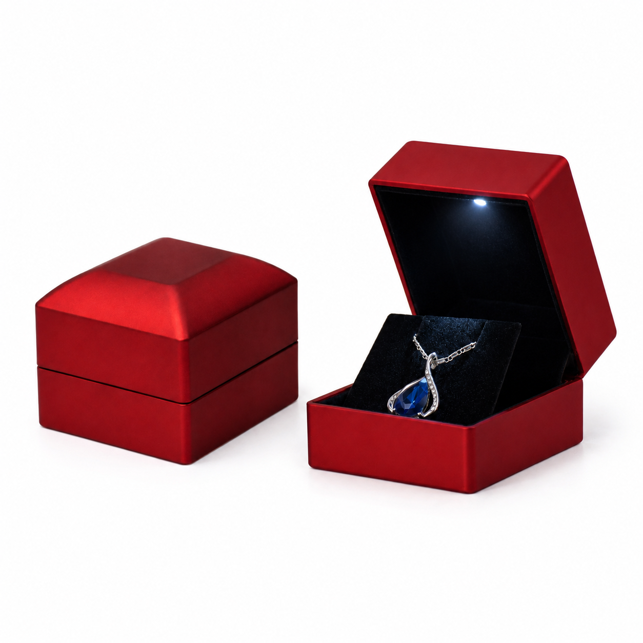 Deep Red Earring Box with LED Light and Black Interior – Jeweller Buy
